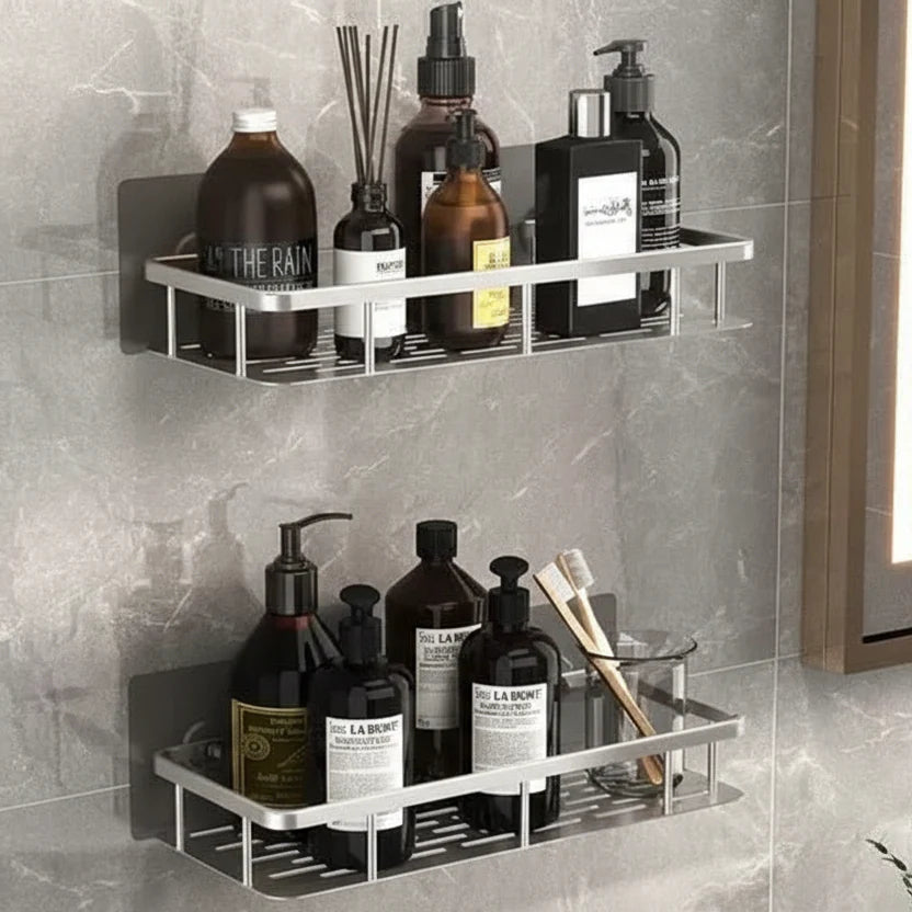 Bathroom Shelf Self-Adhesive No Drilling ABS Stainless Steel Corner Shelf Shower Scandinavian Modern | Sansoti