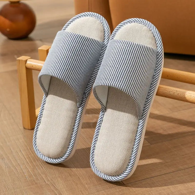 Linen Unisex House Slippers Lightweight Indoor Open Sole Breathable Comfortable Slippers Four Seasons | Sansoti