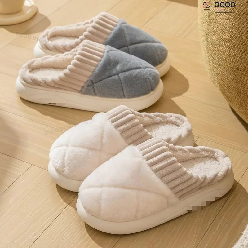 Chaussons d’intérieur en peluche à motif à carreaux, semelle épaisse, unisexes, confortables, doux, chauds et antidérapants | Sansoti