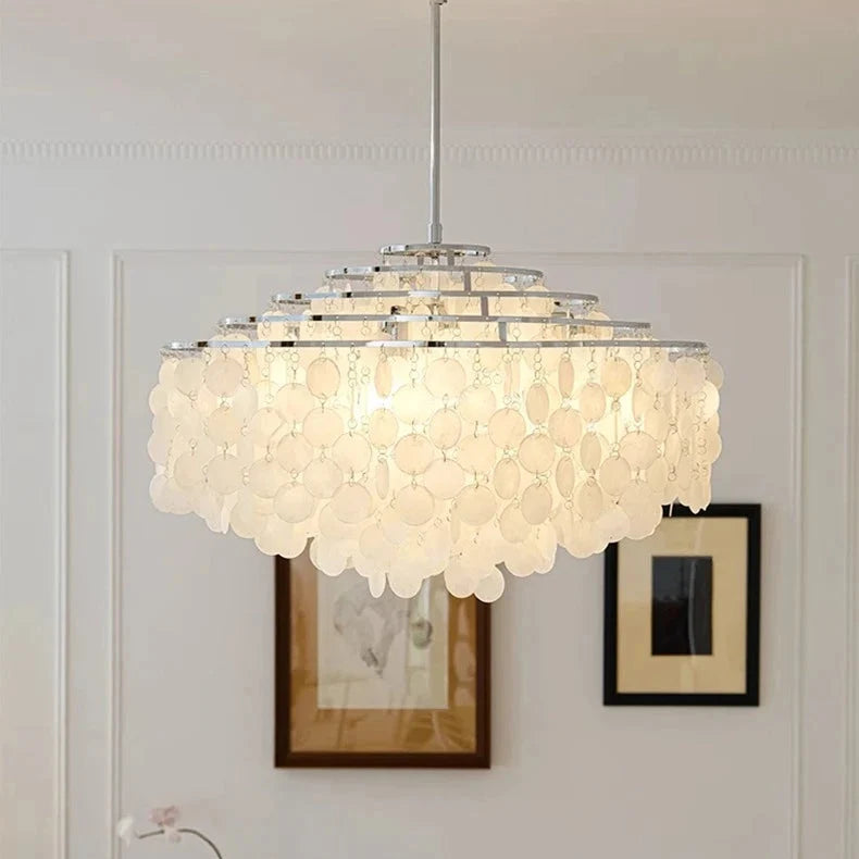 Round Shell Chandelier Gold Silver LED Living Room Dining Room Bedroom Hotel Lobby Stairwell Parlor | Sansoti