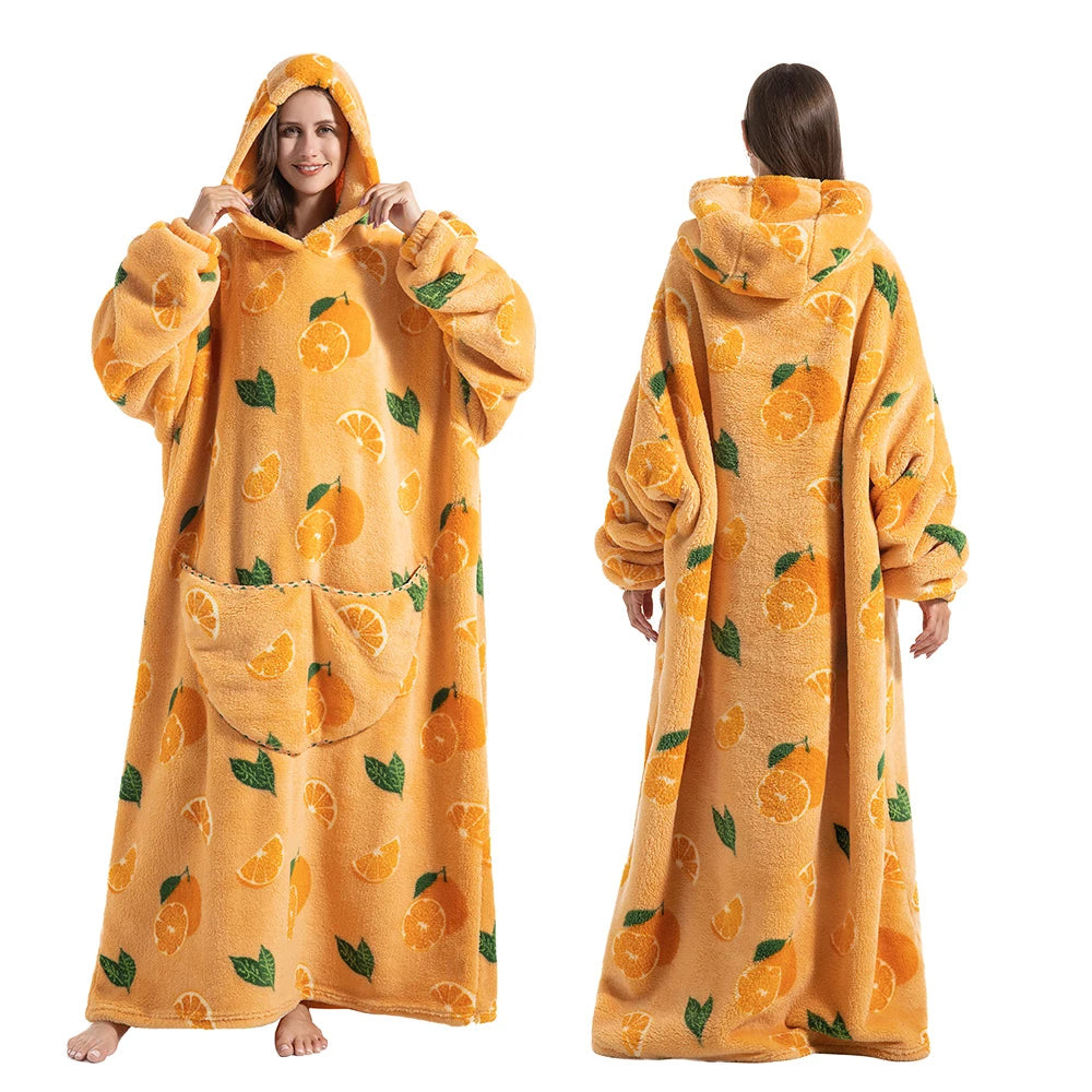 Sherpa Fleece Blanket with Sleeves and Hood 140cm Portable Oversized Home Blanket XXL Comfortable Warm Blanket | Sansoti