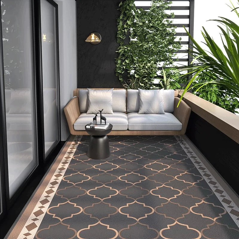 Teppich PVC Leder Rutschfest Küche Balkon Wohnzimmer Geometrisches Muster Modernes Design Bodenbelag | Sansoti