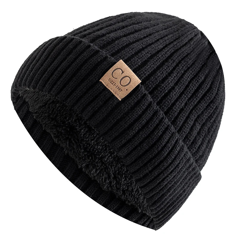 Unisex-Wintermütze mit Fellfutter, gestrickt, zweifarbiges Design, Beanie für Herren und Damen, warme Mütze, lässige Mode, Streetwear | Sansoti