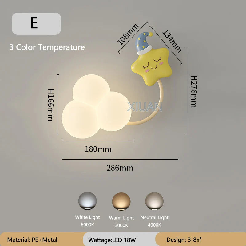 Kinderkamer Wandlamp met Sterren, Regenboog en Vliegtuig – Creatieve LED Verlichting voor Babykamer en Speelkamer | Sansoti