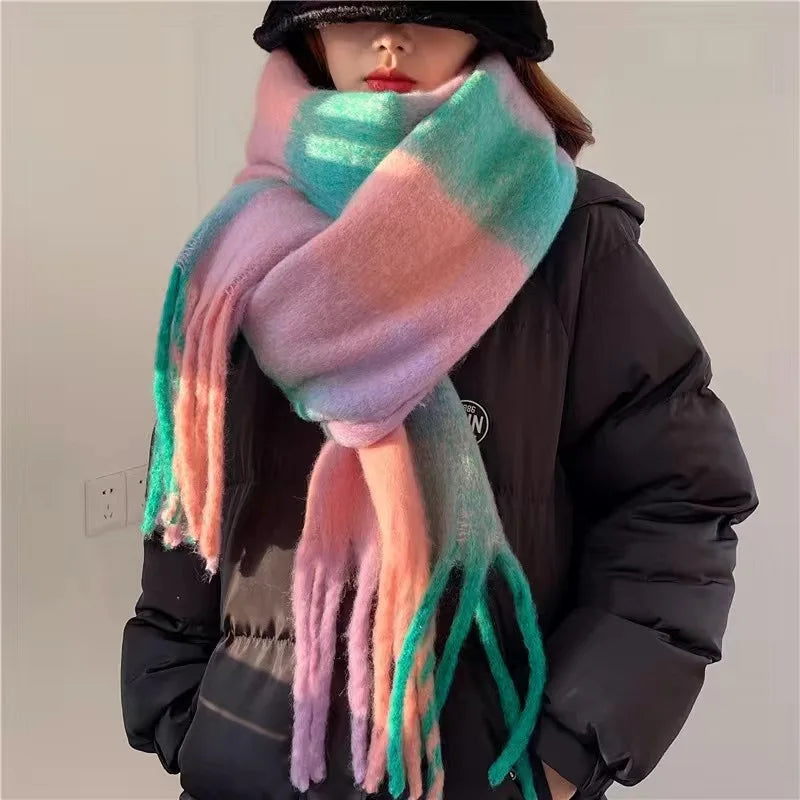 Cashmere Wool Scarf 38x230cm Rainbow Colors Winter Warmth Women's Neck Scarf Shoulder Wrap Statement Accessory | Sansoti