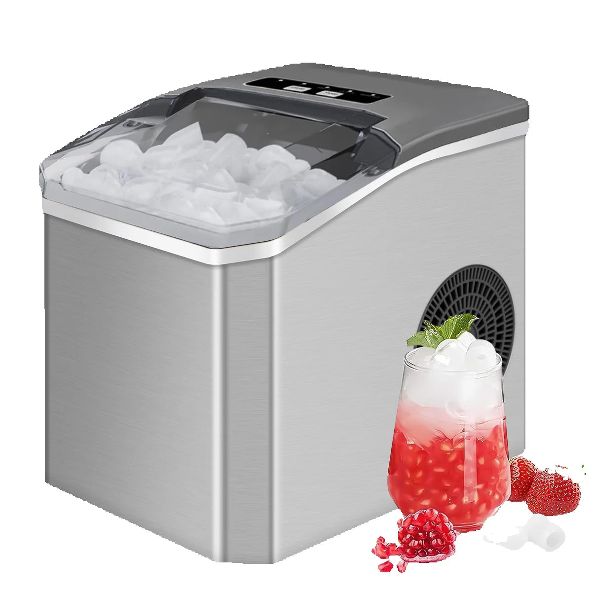Eismaschine Automatisch Edelstahl 110W 15kg pro Tag Küche Bar Büro Selbstreinigend Eiswürfelmaschine 2 Größen Schnell 9 Würfel | Sansoti