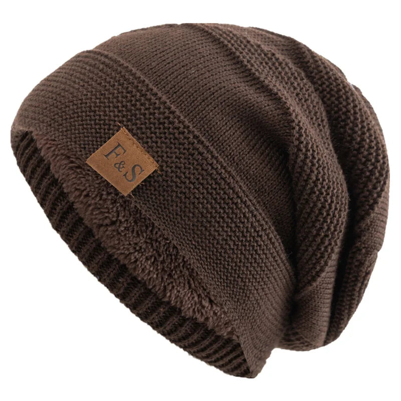 Gestrickte Slouchy-Beanie-Wintermütze mit Fleecefutter, Unisex, lässige Streetwear, für Erwachsene, Kopfumfang 56-60cm | Sansoti