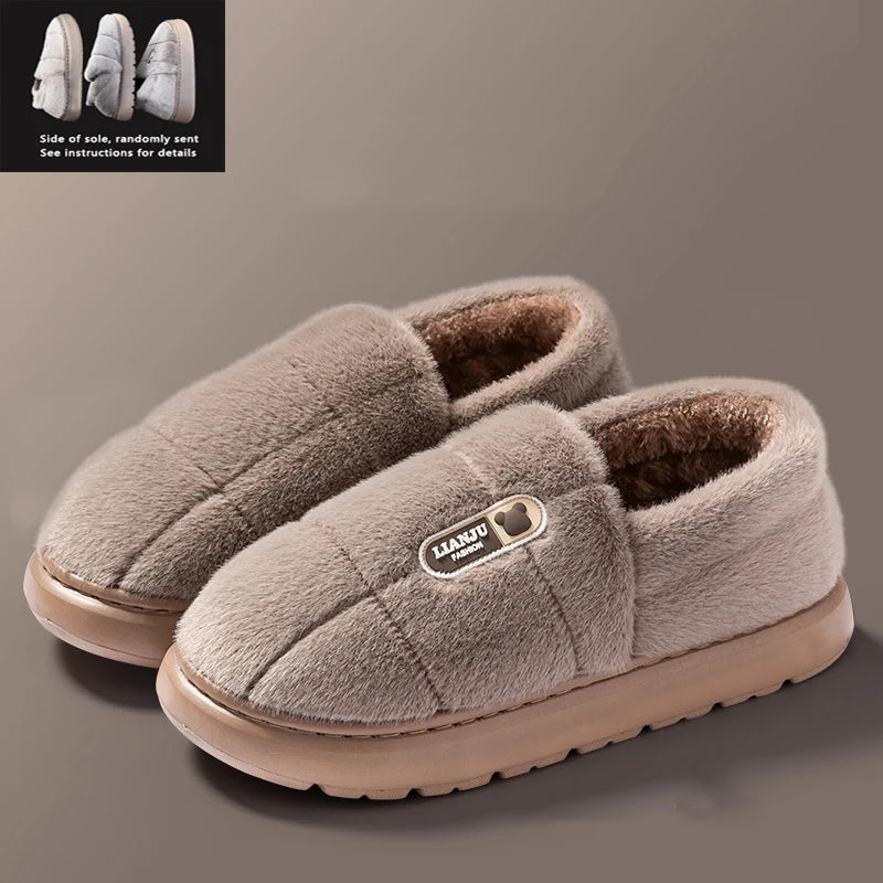 Huispantoffels met Zachte Pluche Voering - Antislip Zool - Unisex Comfort - Maat 36-51 - Grijs/Bruin | Sansoti