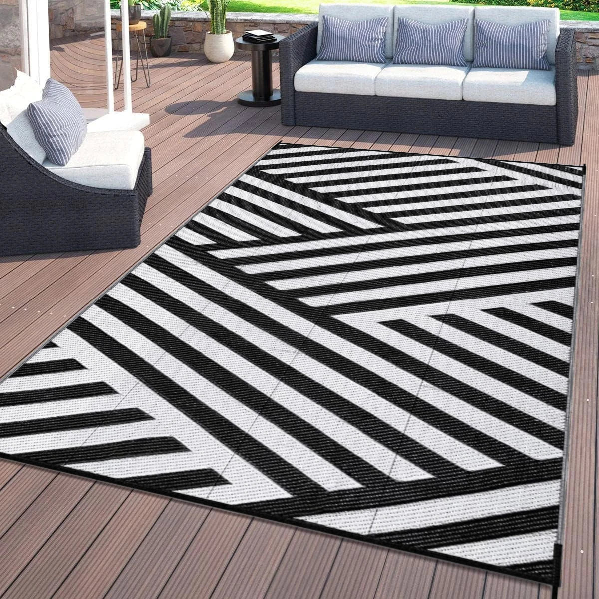 Reversible Outdoor Rug Polypropylene Waterproof Patio Mat Garden Rug Picnic Mat Double-Sided Woven 274x366cm | Sansoti
