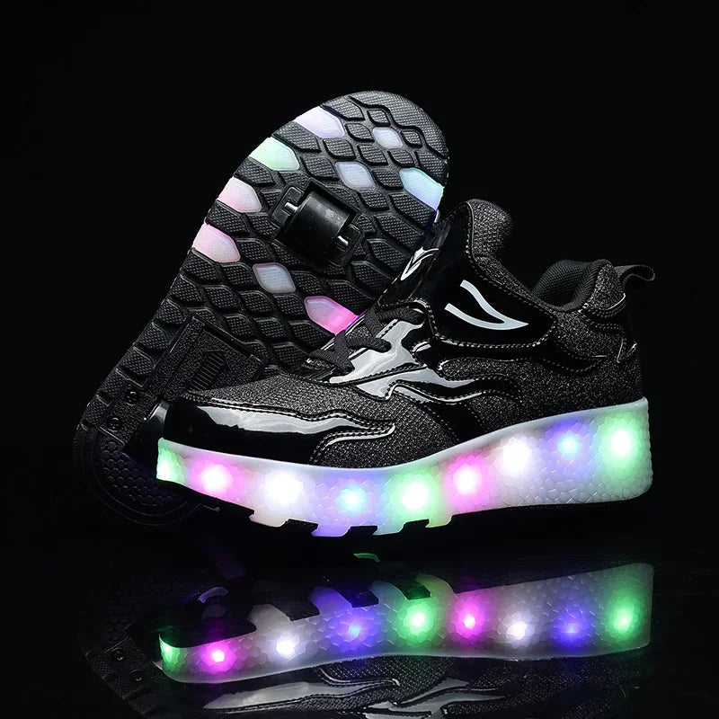 LED Rollschuhe Kinder Synthetisch Rosa mit Beleuchtung Rollschuhe Sneakers mit Rollen zum Spielen im Freien | Sansoti