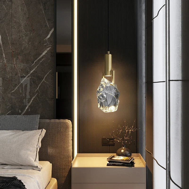 Crystal Pendant Lamp with Adjustable Cable | Gold-Colored Lighting for Living Room and Dining Room | Modern Decorative Lamp | Sansoti