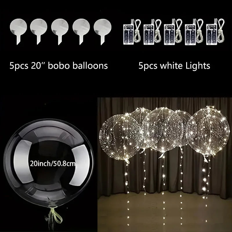 Transparente Partyballons mit LED-Beleuchtung 50 cm, 5 Stück, Lichterketten, Partydekoration, Veranstaltungen | Sansoti