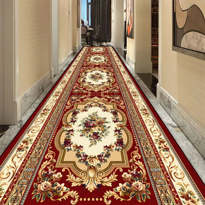 Long hallway runner rug - European Luxury Long Corridor Carpet Living Room Decoration High-end Hallway Rug Hotel Aisle Non-slip Floor Mat Customizable
