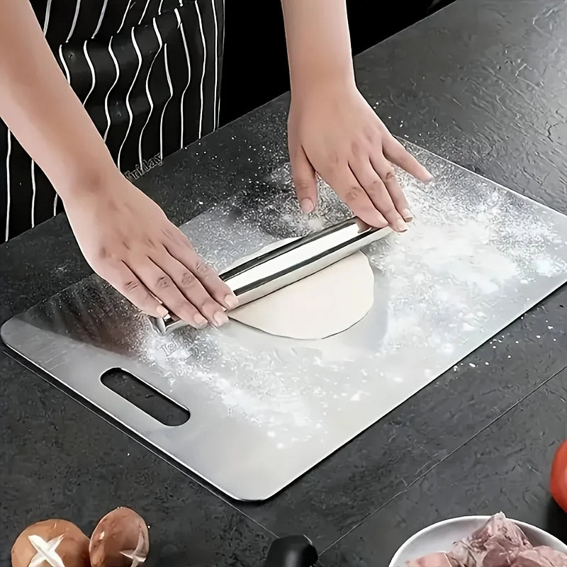 Edelstahl-Schneidebretter-Set, 3 Stück, rutschfest, mit Saftrille, spülmaschinenfest, hygienisch, platzsparend, Küche | Sansoti