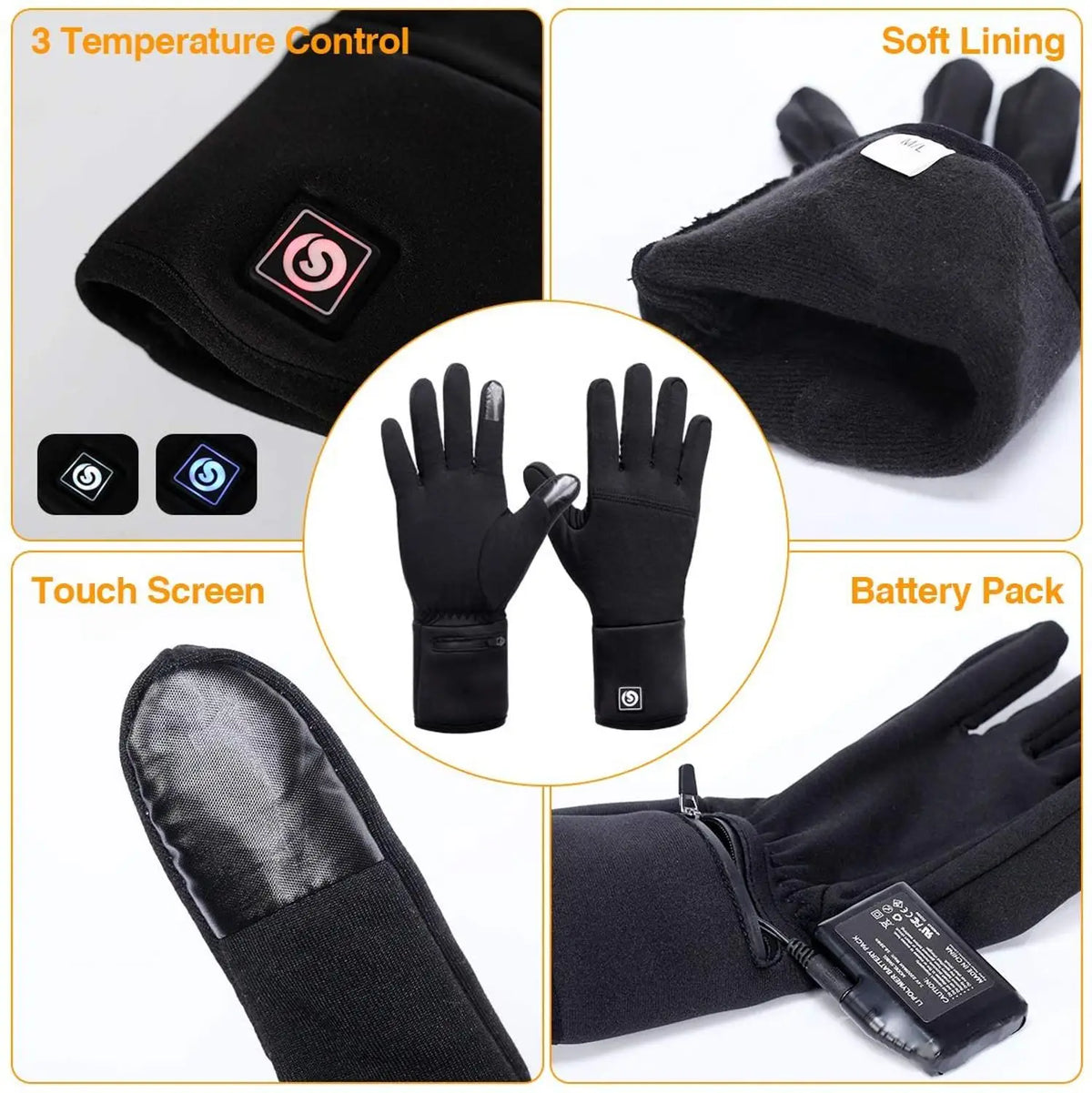Heated Winter Gloves with Touchscreen Function, Thermal, Rechargeable, Waterproof, for Skiing and Outdoor Activities | Sansoti