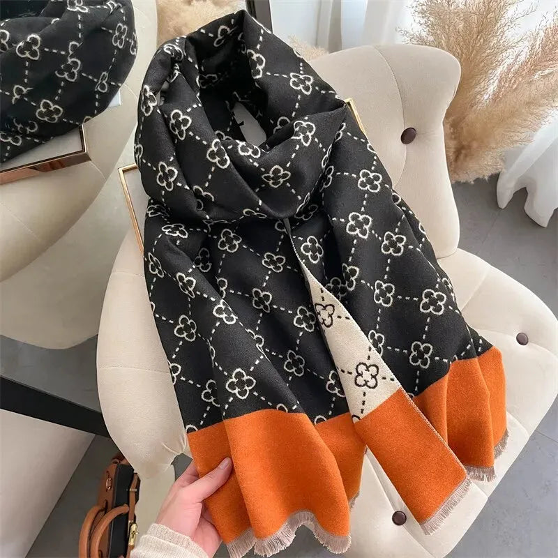 Kasjmieren Bloemensjaal 180x65cm Winteraccessoire Zachte Omkeerbare Omslagdoek Dames Mode-accessoire | Sansoti