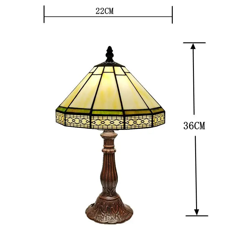 Lampe de table Tiffany verre teinté 22 cm vert géométrique salon bureau chambre vintage lampe de nuit lampe de chevet lampe d'ambiance E27 | Sansoti