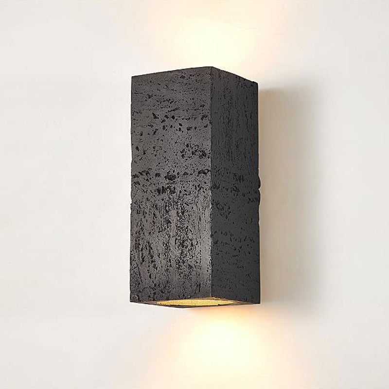 Japandi Wall Lamp Travertine-Look Cement Rectangle Warm Light Living Room Bedroom | Sansoti