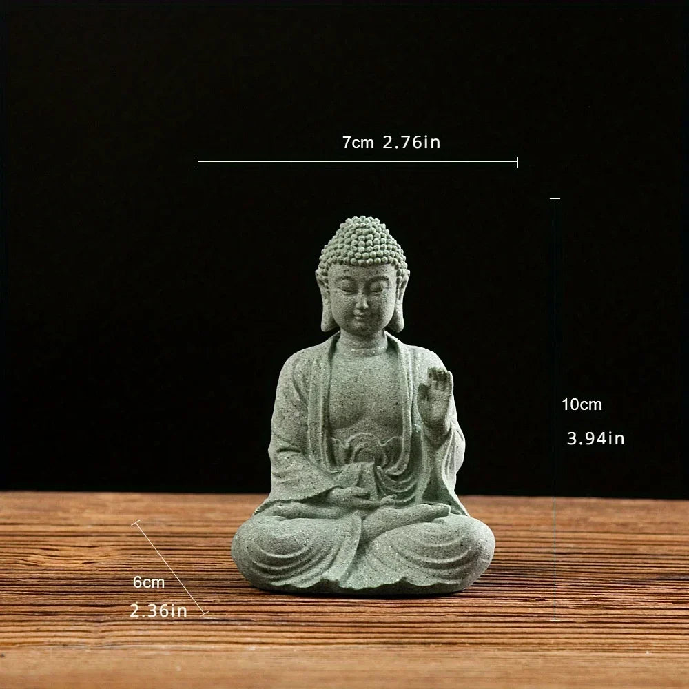 Meditating Buddha Decoration Green Sandstone 8 cm Living Room Office Aquarium Spiritual Statue Zen Ornament | Sansoti