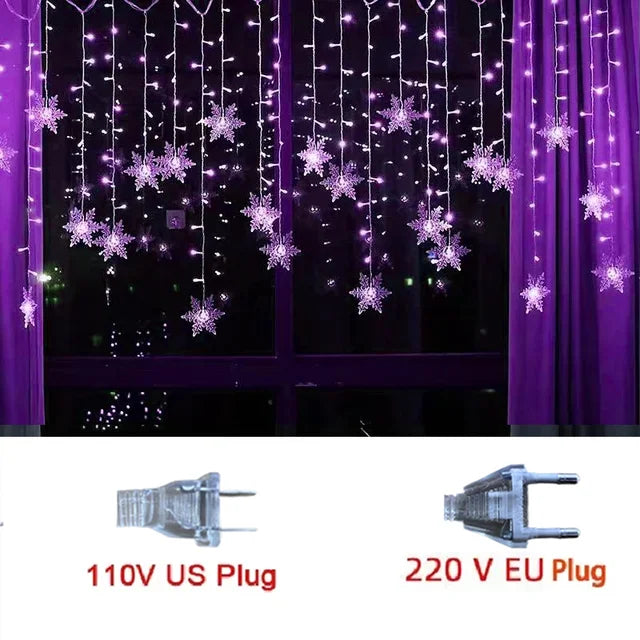 LED Snowflake String Lights 320cm Decorative Curtain Festive Lighting for Outdoor Use IP44 Waterproof Ambience | Sansoti