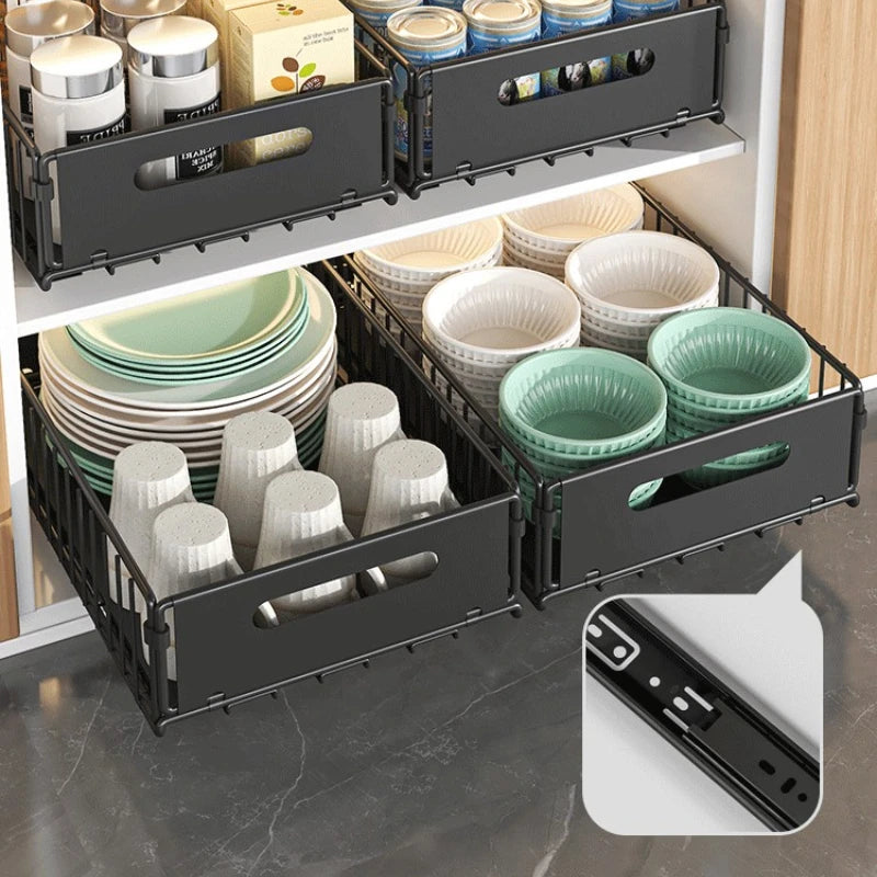 Extendable Spice Drawer Kitchen Carbon Steel 37.5cm Black Cabinet Organizer Pull-Out Spice Rack Deep Cabinet Storage Tray | Sansoti