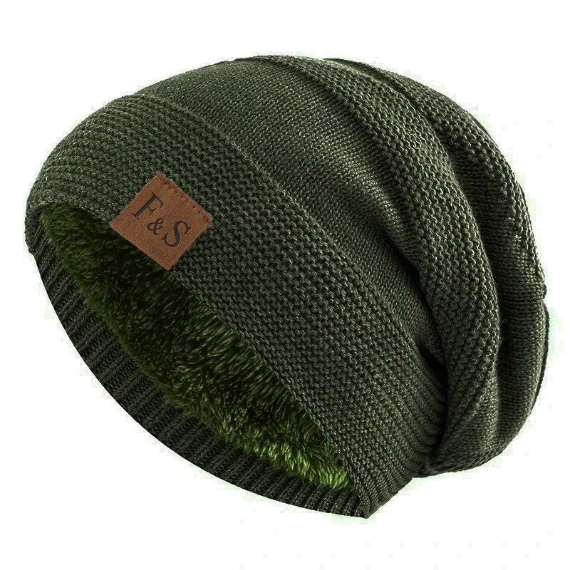 Gestrickte Slouchy-Beanie-Wintermütze mit Fleecefutter, Unisex, lässige Streetwear, für Erwachsene, Kopfumfang 56-60cm | Sansoti