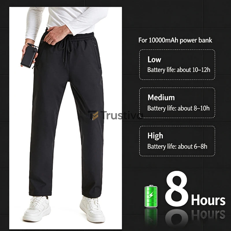 Beheizte Winterhose mit USB-Anschluss, 12 Heizzonen, Baumwolle, Unisex, Schwarz, zum Wandern im Freien und Skifahren | Sansoti