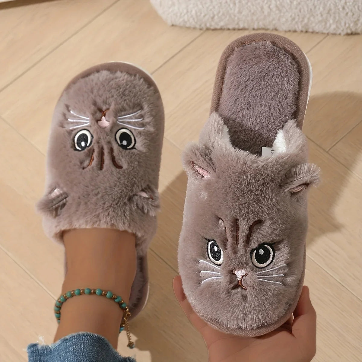 Dames Huispantoffels Kattendesign Winterwarm Pluche Antislip EVA-zool Comfortabel Binnenshuis Zacht Knuffel | Sansoti