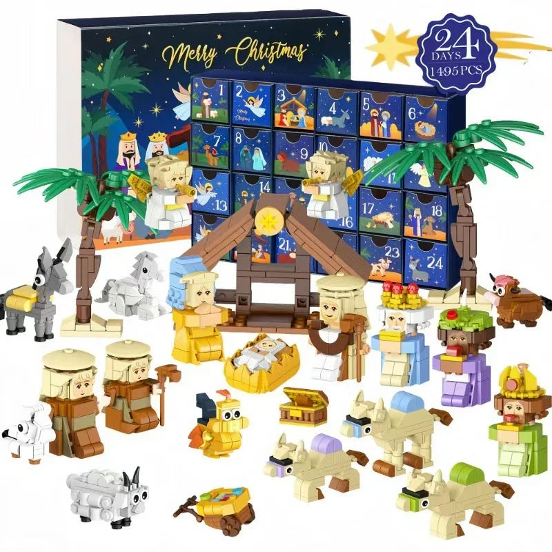 Miniatuur Kerstfiguren Adventskalender 24 Dagen Nativity Scene Klassiek Kerst Tafereel Decoratie Woonkamer | Sansoti