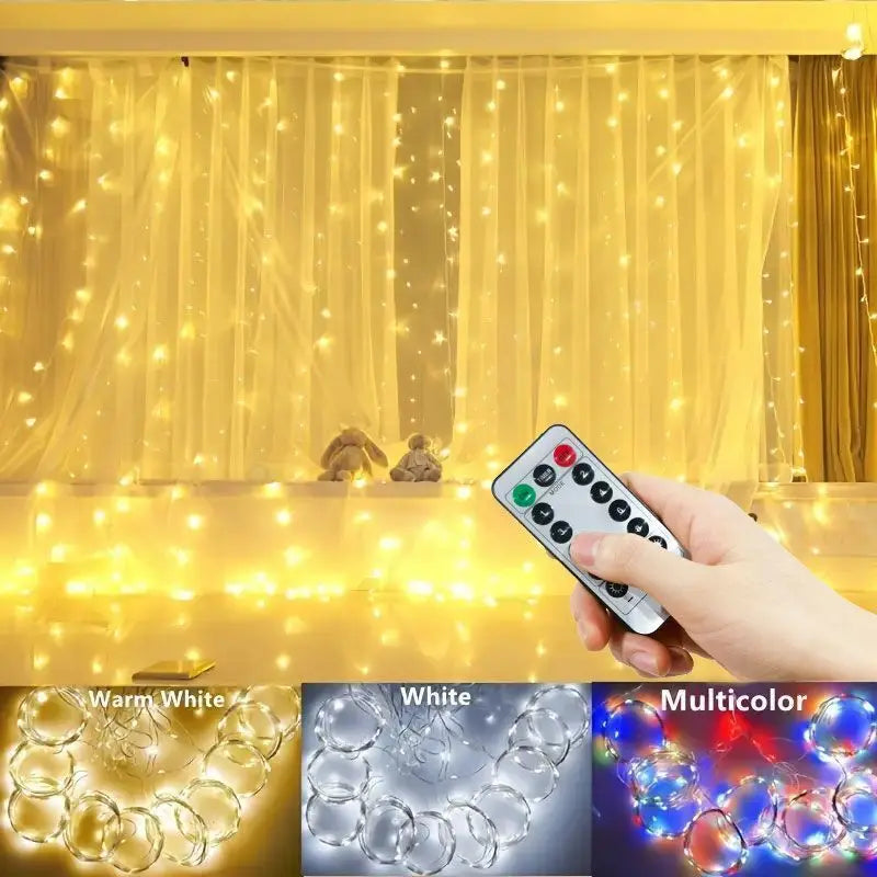USB-Vorhang-Lichterkette 3-6 Meter LED-Beleuchtung mit Fernbedienung, 8 Modi, warmweißes Stimmungslicht zur Dekoration | Sansoti