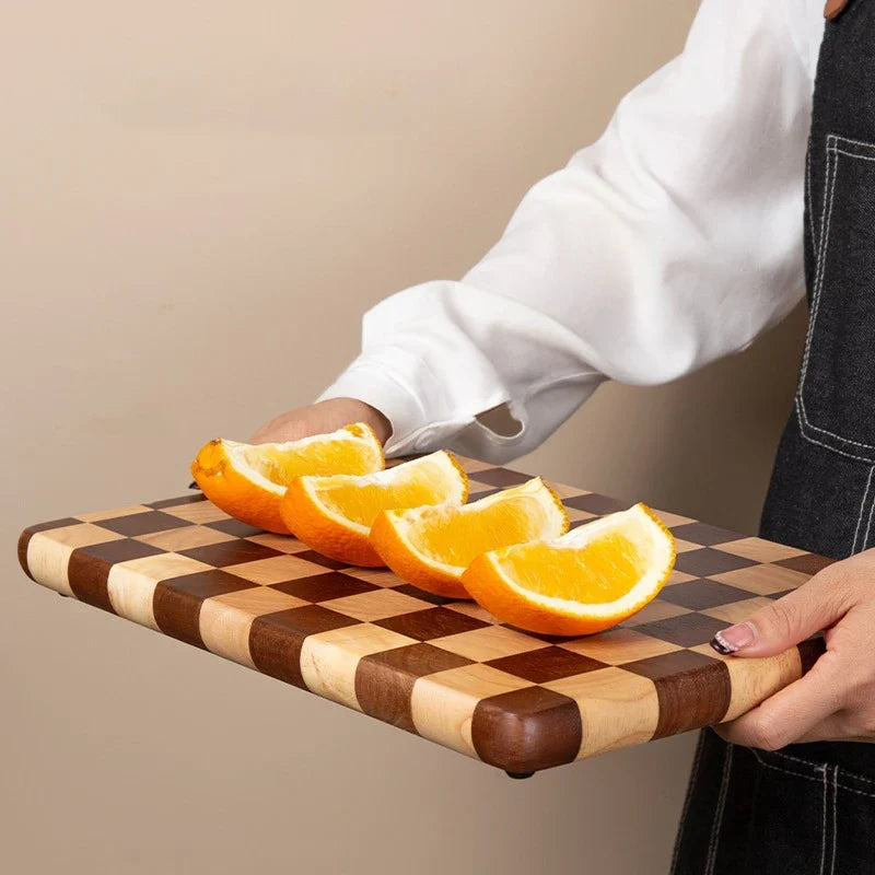 Wooden Cutting Board Checkerboard Pattern Solid Bamboo Kitchen Board Snack Board Serving Board Durable Multifunctional | Sansoti