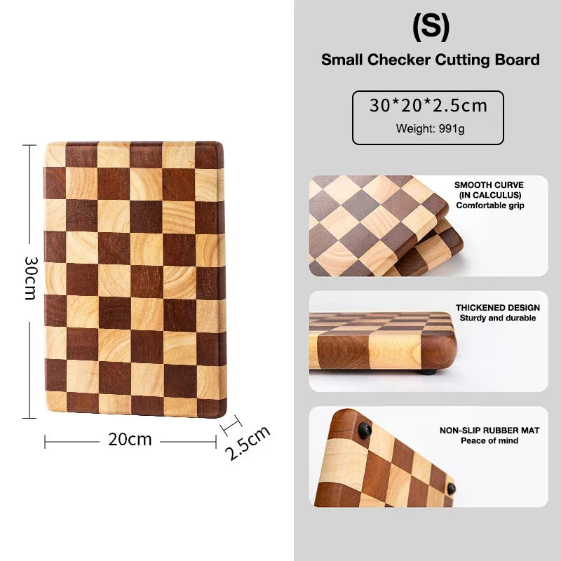 Wooden Cutting Board Checkerboard Pattern Solid Bamboo Kitchen Board Snack Board Serving Board Durable Multifunctional | Sansoti