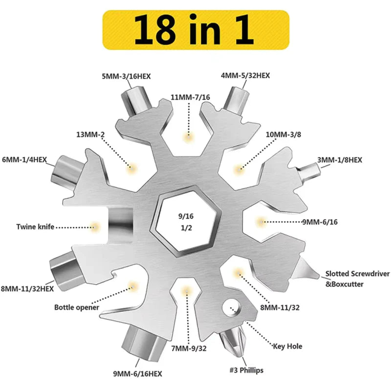 18-in-1 Snowflake Multitool in Compact Keychain Size with Wrenches, Screwdrivers, and Bottle Opener | Sansoti