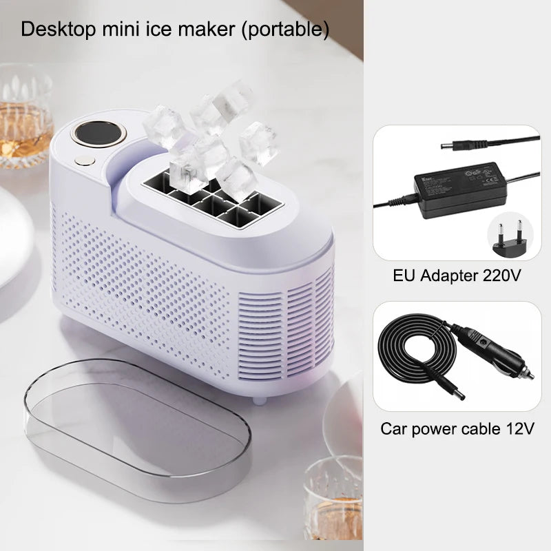 Ice Maker Compact Automatic ABS Aluminum 120W Portable Home Office Camping Ice Cube Maker Mini Desktop Fast Ice Cube Machine | Sansoti