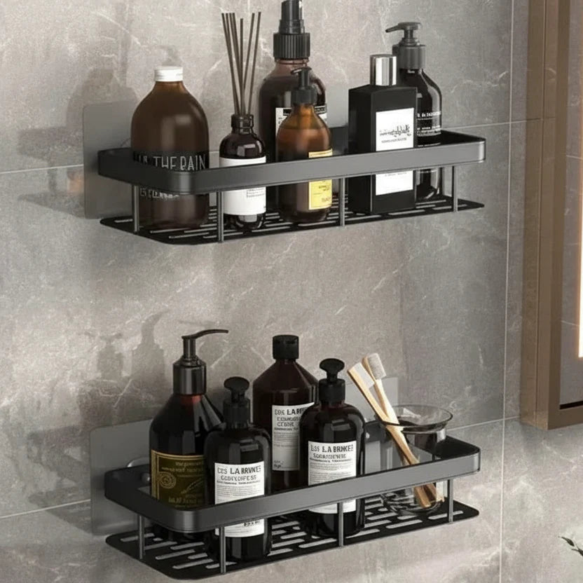 Bathroom Shelf Self-Adhesive No Drilling ABS Stainless Steel Corner Shelf Shower Scandinavian Modern | Sansoti