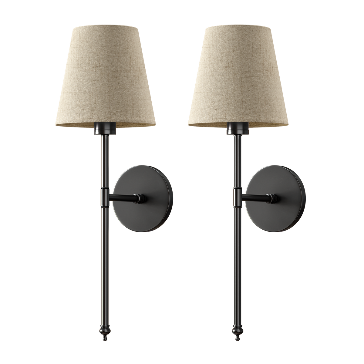 Wandlamp Zonder Boren Set van 2 Draadloos Goud Metaal Naturel Linnen Kap 51,5 cm Hoog 3M Kleefstrip of Schroeven | Sansoti
