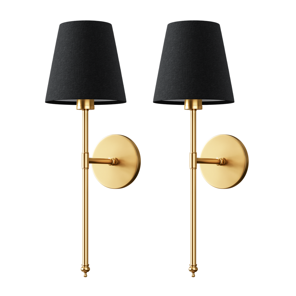 Zestaw 2 złotych lamp ściennych z czarnymi kloszami, bezprzewodowe, pilot zdalnego sterowania, ściemniane, RGB, do sypialni i salonu | Sansoti