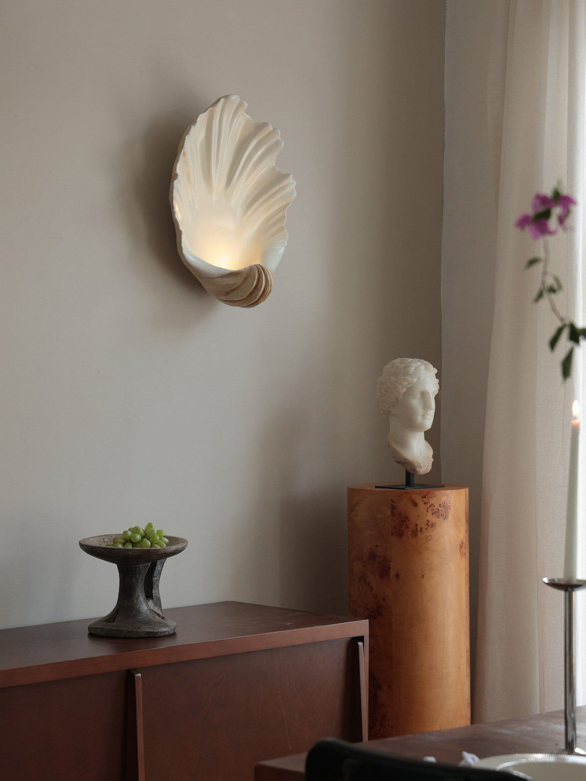 Wandlamp Schelp Crèmewit Natuurhout E12 Fitting Organische Vormen Woonkamer Slaapkamer Hal 42×19×52cm | Sansoti