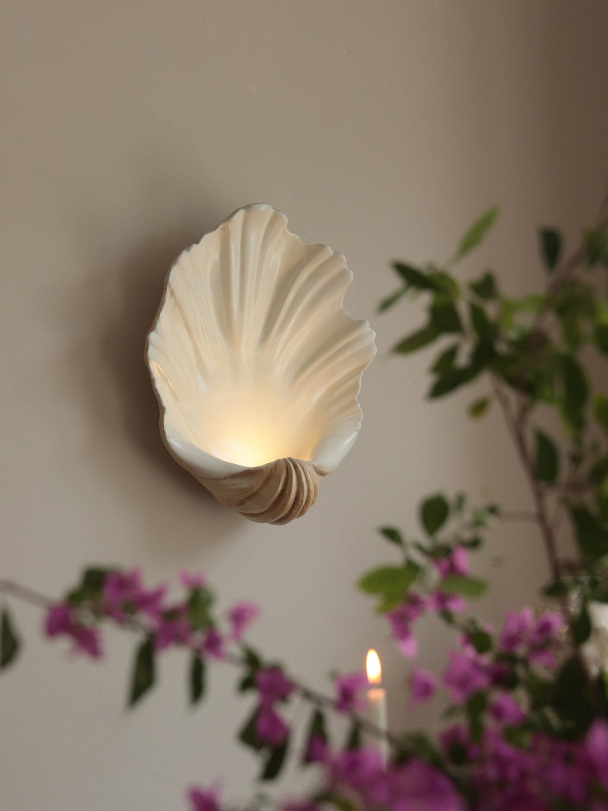 Wandlamp Schelp Crèmewit Natuurhout E12 Fitting Organische Vormen Woonkamer Slaapkamer Hal 42×19×52cm | Sansoti