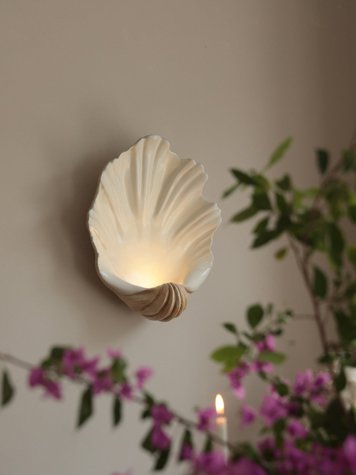 Wandlamp Schelp Crèmewit Natuurhout E12 Fitting Organische Vormen Woonkamer Slaapkamer Hal 42×19×52cm | Sansoti