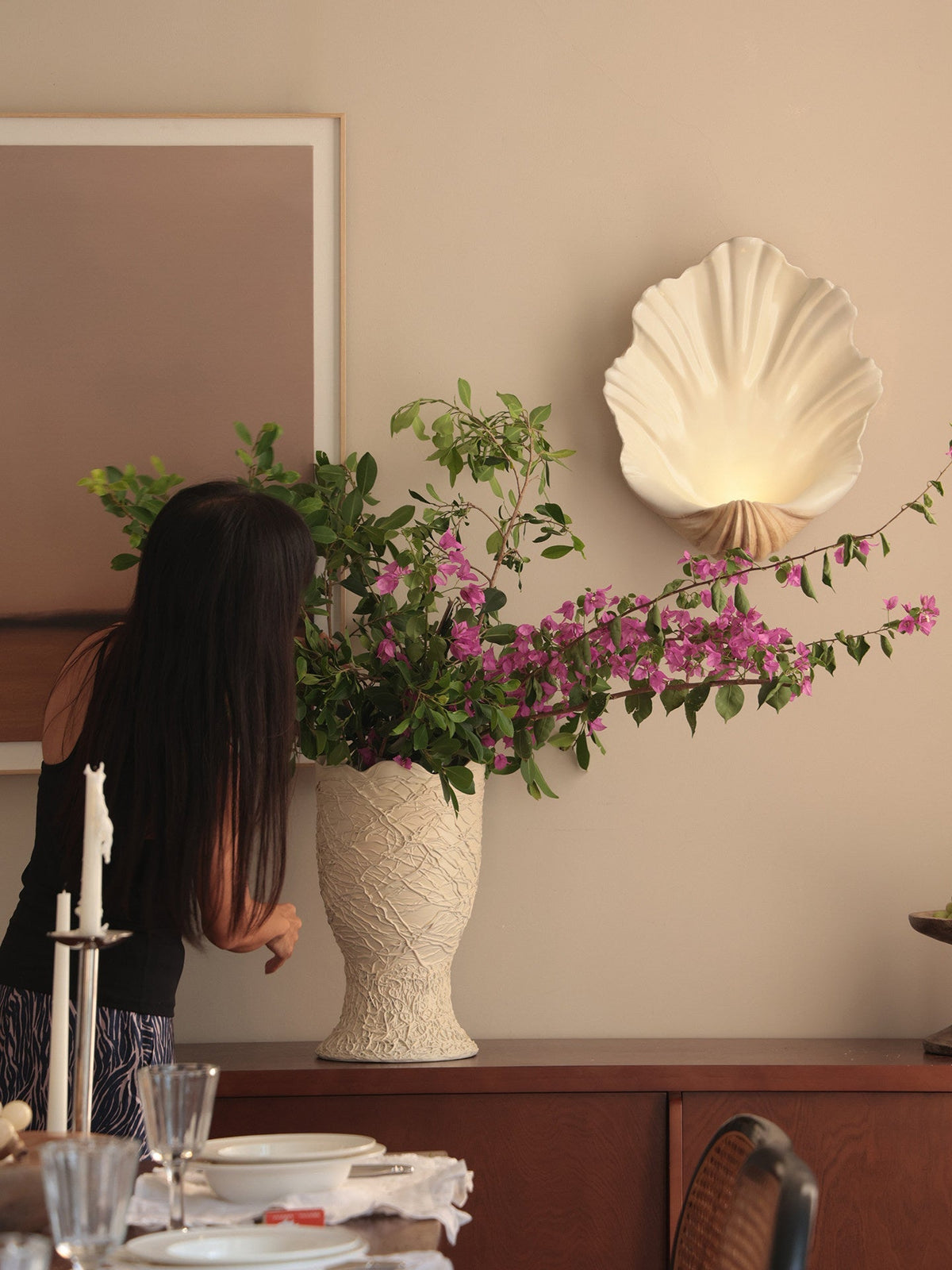 Wandlamp Schelp Crèmewit Natuurhout E12 Fitting Organische Vormen Woonkamer Slaapkamer Hal 42×19×52cm | Sansoti