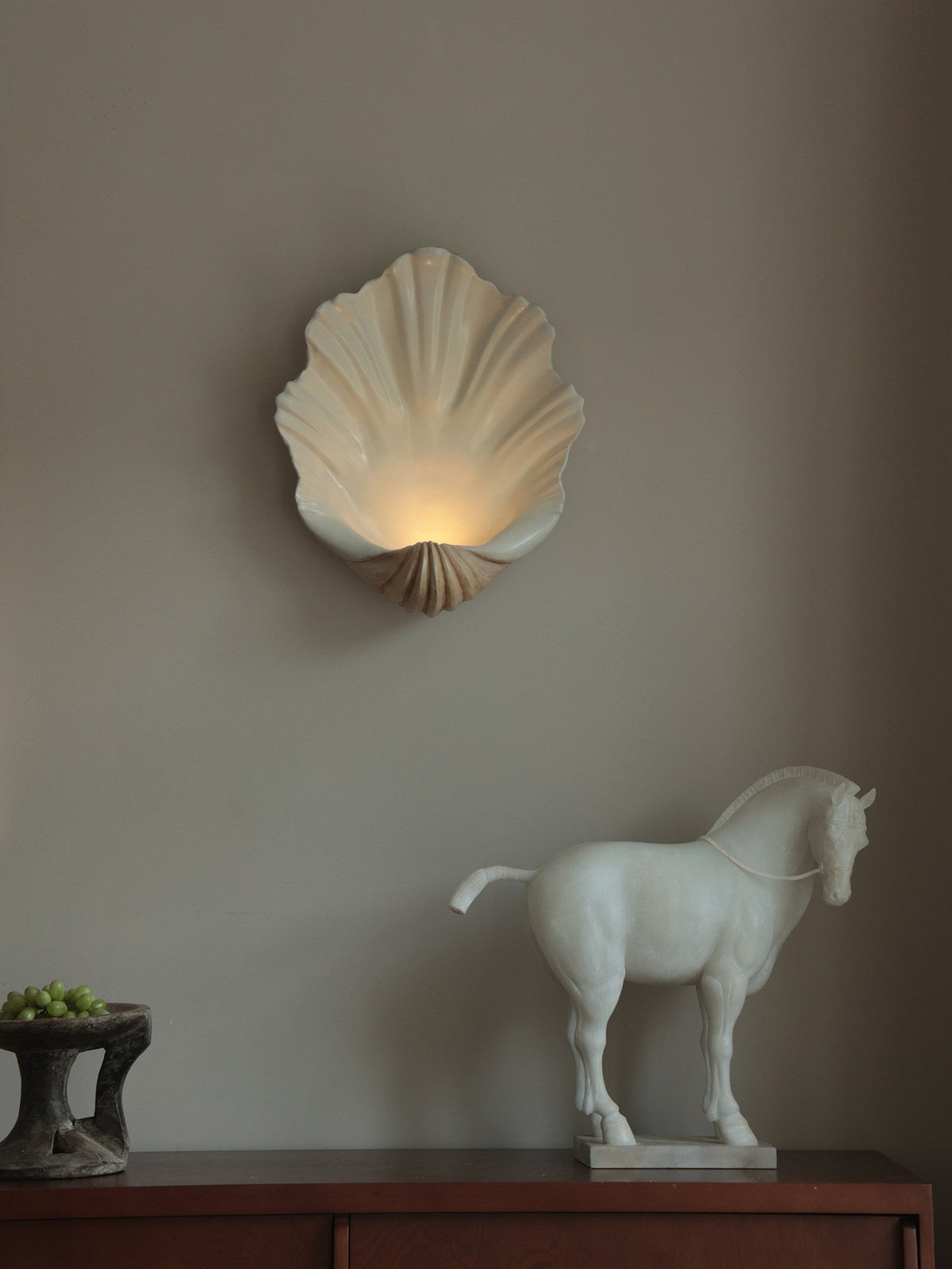 Wandlamp Schelp Crèmewit Natuurhout E12 Fitting Organische Vormen Woonkamer Slaapkamer Hal 42×19×52cm | Sansoti