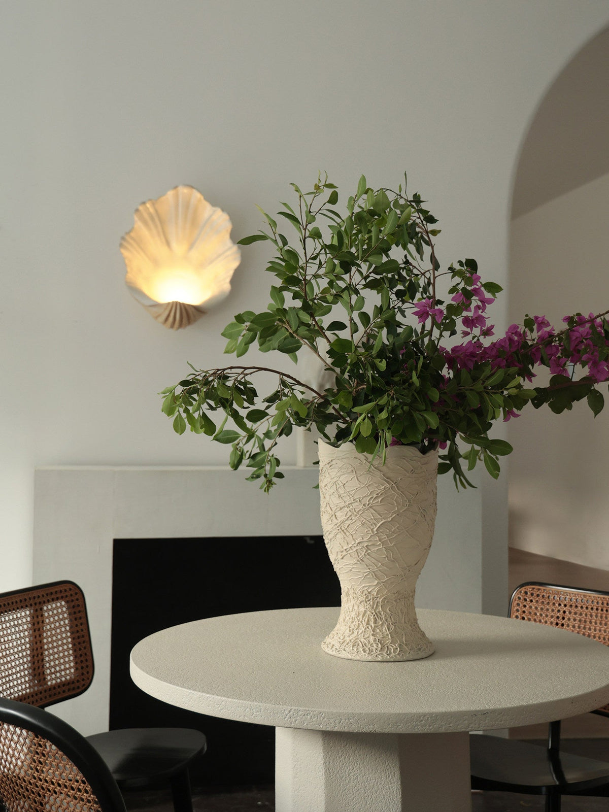 Wandlamp Schelp Crèmewit Natuurhout E12 Fitting Organische Vormen Woonkamer Slaapkamer Hal 42×19×52cm | Sansoti