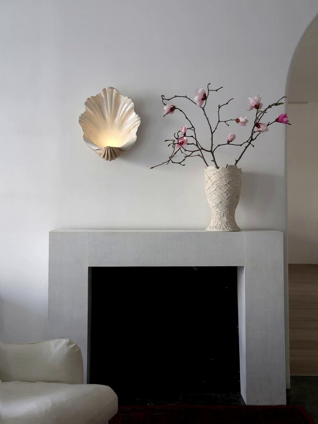 Wandlamp Schelp Crèmewit Natuurhout E12 Fitting Organische Vormen Woonkamer Slaapkamer Hal 42×19×52cm | Sansoti