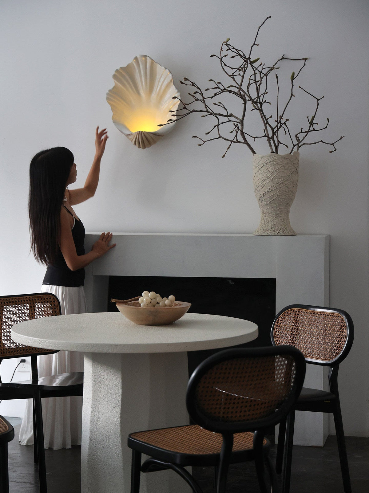 Wandlamp Schelp Crèmewit Natuurhout E12 Fitting Organische Vormen Woonkamer Slaapkamer Hal 42×19×52cm | Sansoti