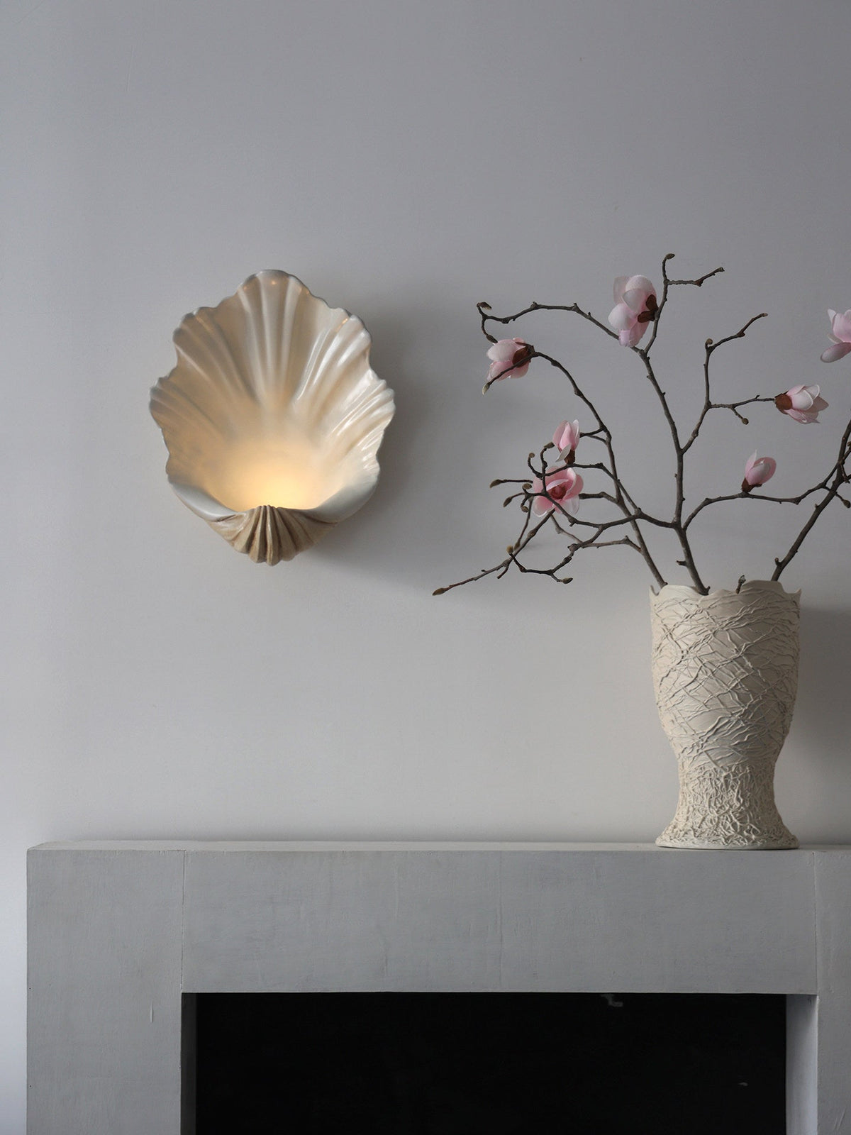 Wandlamp Schelp Crèmewit Natuurhout E12 Fitting Organische Vormen Woonkamer Slaapkamer Hal 42×19×52cm | Sansoti