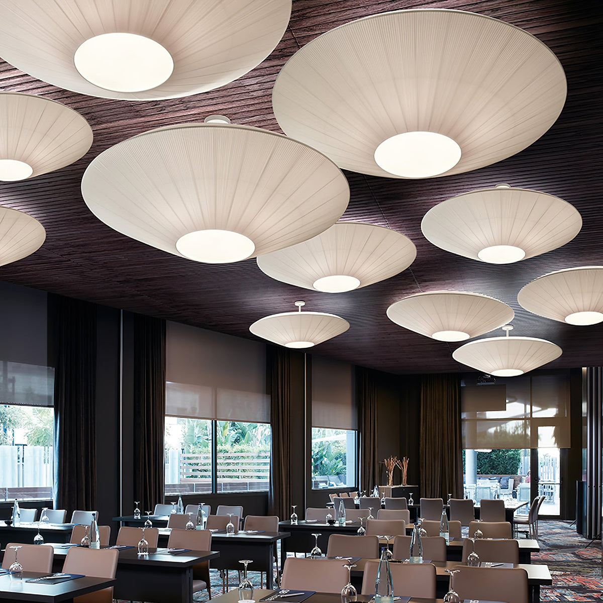 Ceiling Lamp Oriental Style Fabric Shade Soft Lighting for Dining Room Living Room Dimmable 3 Sizes | Sansoti