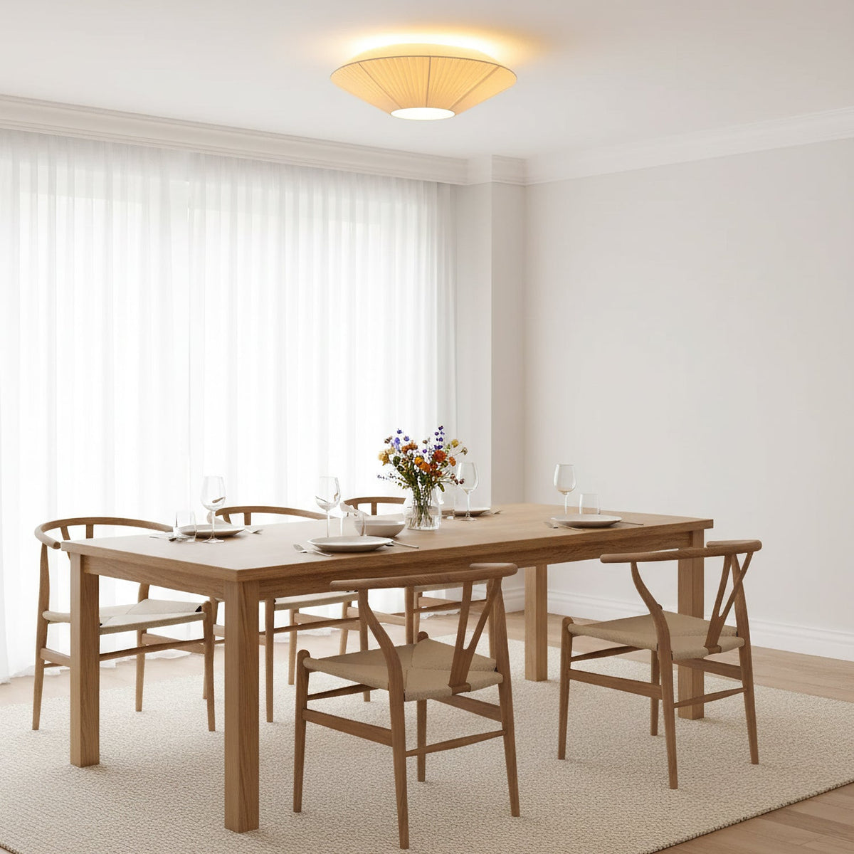 Ceiling Lamp Oriental Style Fabric Shade Soft Lighting for Dining Room Living Room Dimmable 3 Sizes | Sansoti
