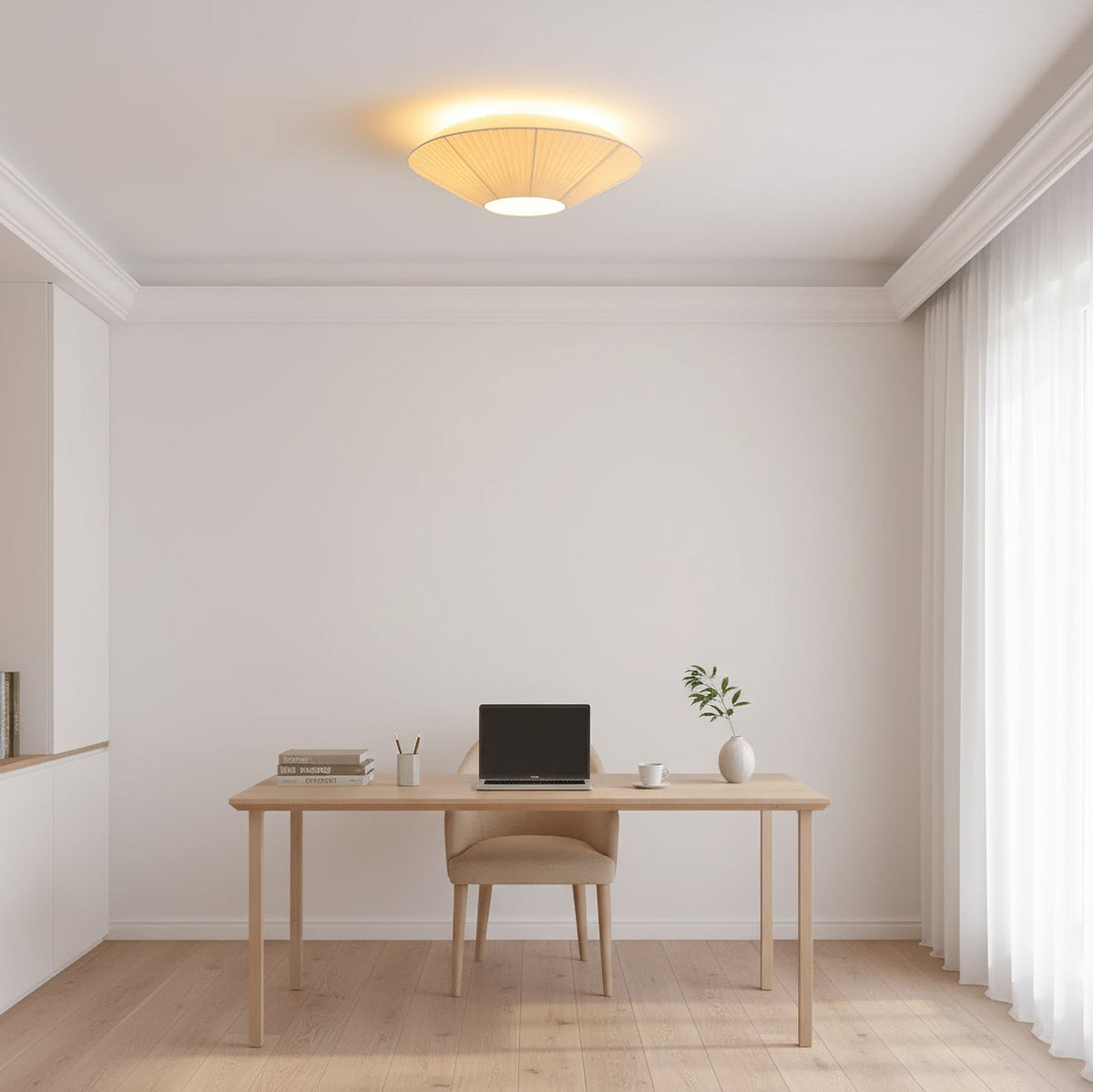 Ceiling Lamp Oriental Style Fabric Shade Soft Lighting for Dining Room Living Room Dimmable 3 Sizes | Sansoti
