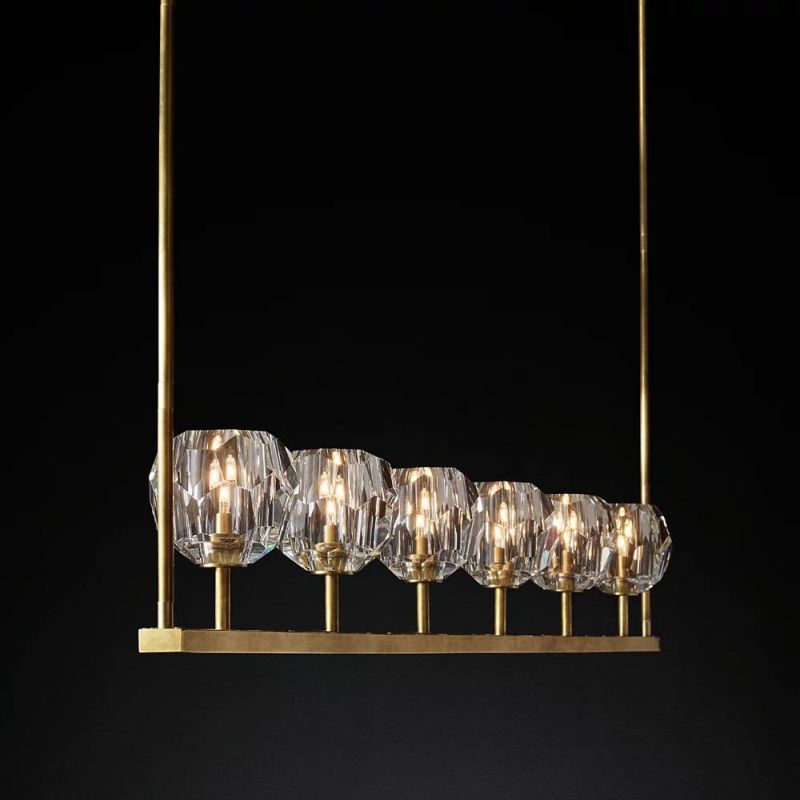 Linear Chandelier with Crystal Spheres 152cm Brass Black Nickel for Dining Room Living Room 6 Lights | Sansoti